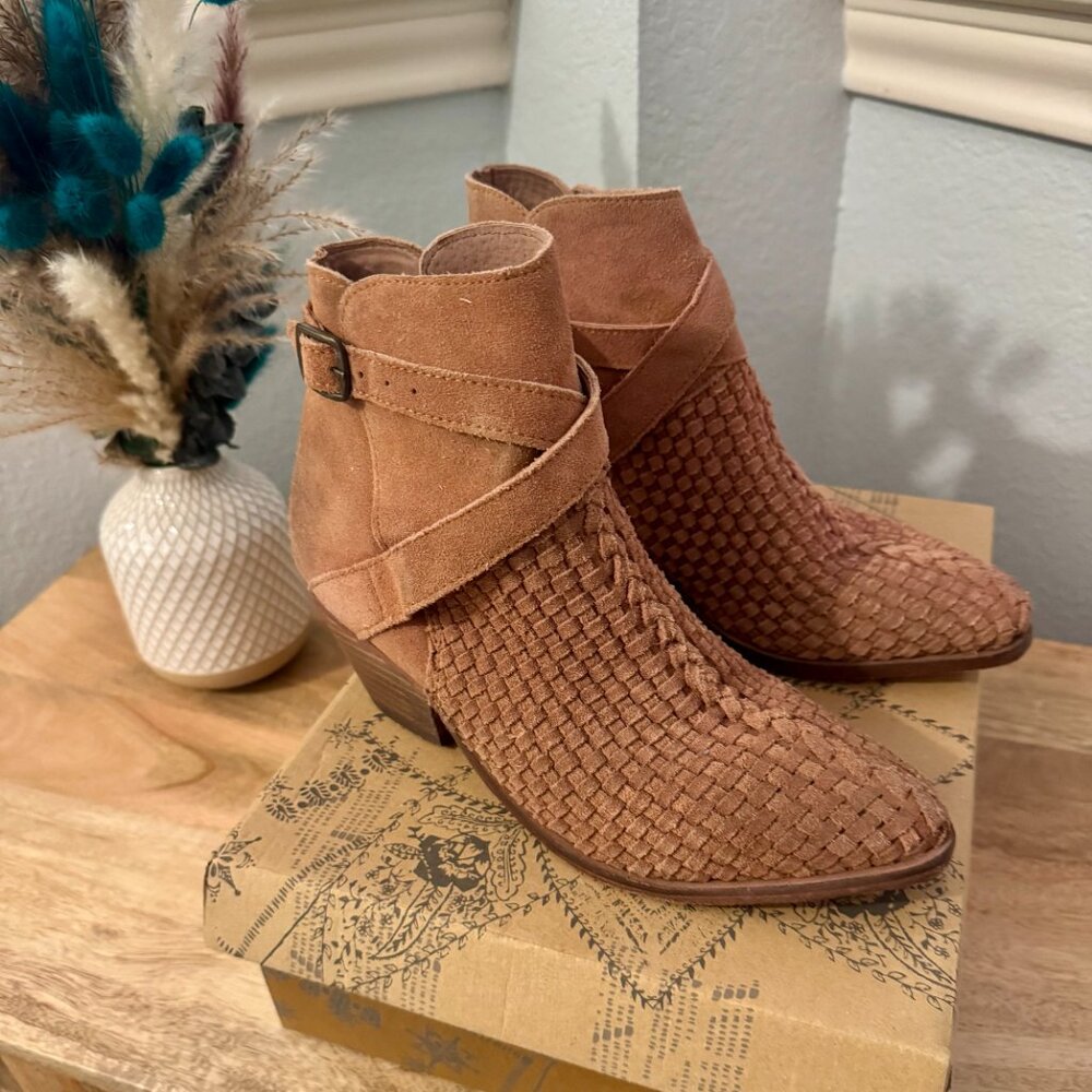 Free People Tan Suede Woven Ankle Booties - Picture 3 of 14